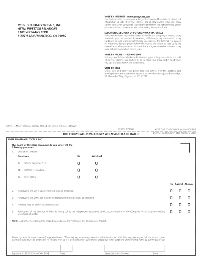 RIGEL PHARMACEUTICALS_INC_2016_Proxy_Card