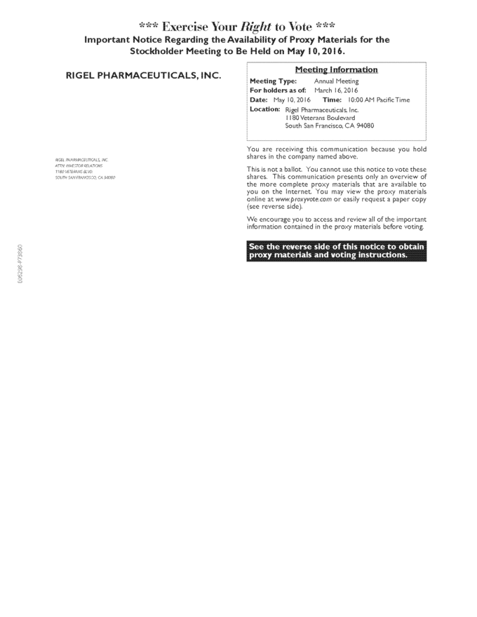 RIGEL PHARMnotice